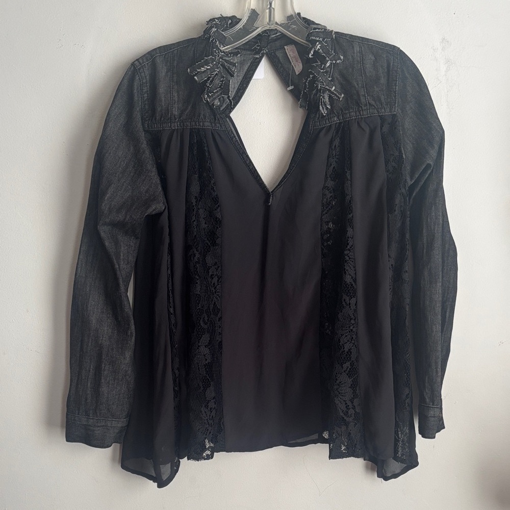 Free People | Black Lace Detail Blouse Sz S
